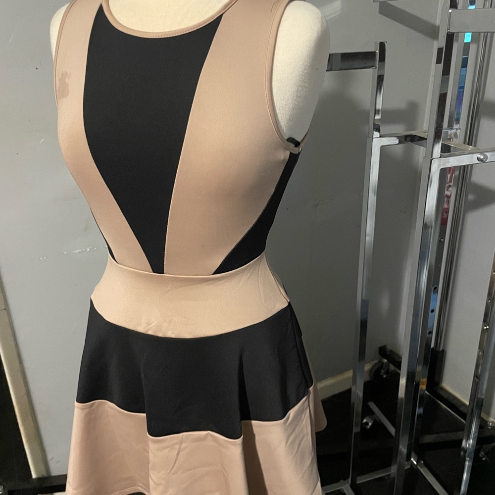 Elegant Black and Tan Sleeveless Dress